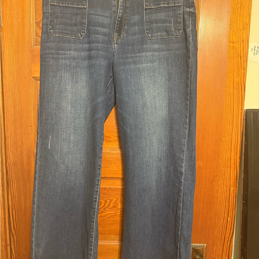 Kut from the Kloth Dark Blue Flare Jeans Meg High Rise Wide Leg